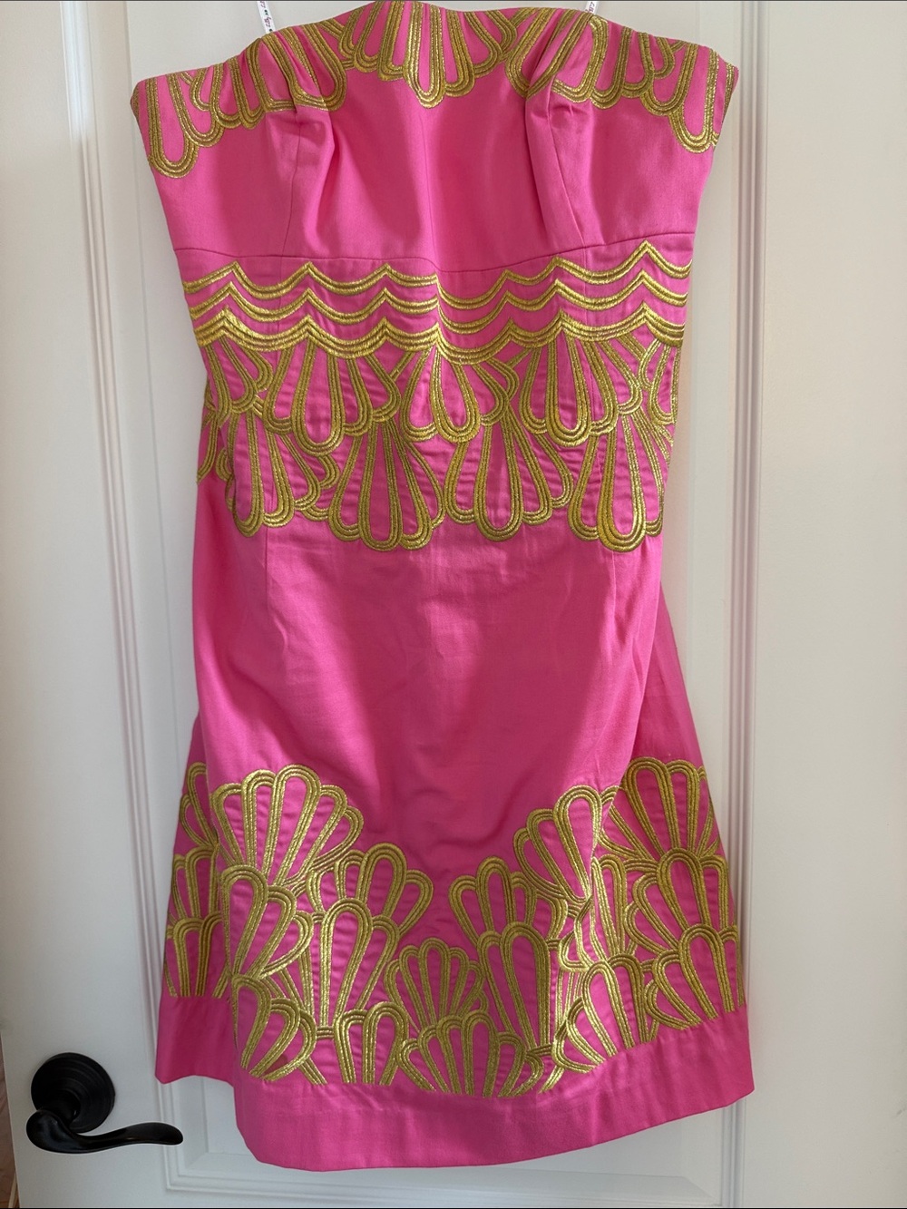 Lilly Pulitzer Hot Pink Strapless Dress with Gold Embroidery